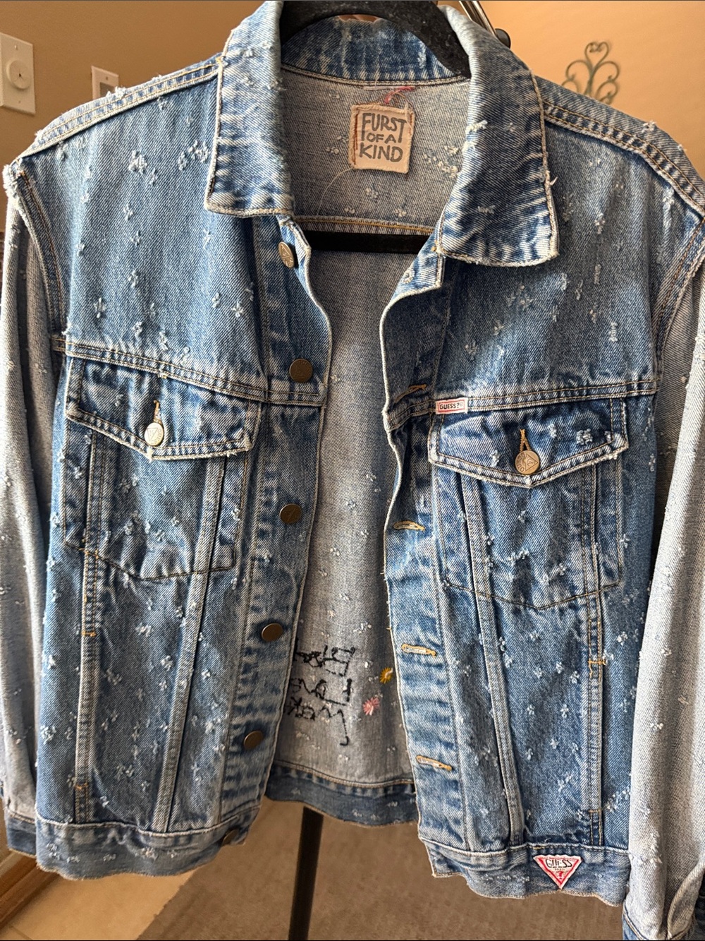 A 25 Y2K Guess Light Blue Distressed Jean Jacket